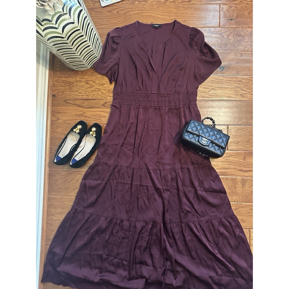 Quince Washable Stretch Silk Tiered Maxi Dress Women's Large Wine